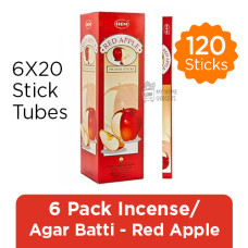 6 PACK  INCENSE / AGAR BATTI - RED APPLE - HEM -6 / 20 STICK TUBES - TOTAL 120 STICKS