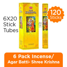 6 PACK  INCENSE / AGAR BATTI - SHREE KRISHNA  / AGAR BATTI- HEM -6 / 20 STICK TUBES - TOTAL 120 STICKS