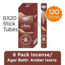 6 PACK  INCENSE / AGARBATTI - AMBER IXORRA - 6 x 20 STICK TUBES - TOTAL 120 STICKS 6 PACK  INCENSE / AGARBATTI - AMBER IXORRA - 6 x 20 STICK TUBES - TOTAL 120 STICKS
