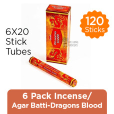 6 PACK  INCENSE / AGARBATTI - DRAGONS BLOOD - HEM -6 / 20 STICK TUBES - TOTAL 120 STICKS