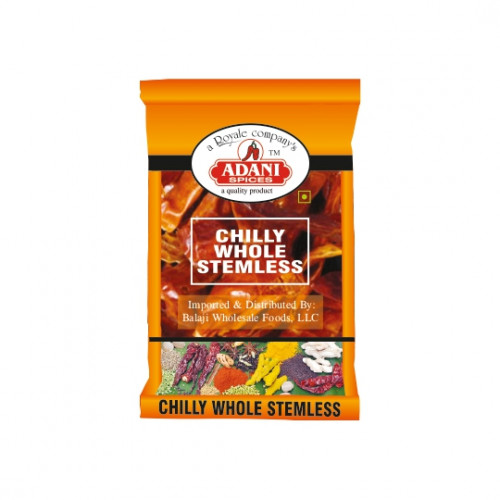 CHILLI WHOLE DRY STEMLESS / LAL MIRCH  ADANI - 100 GMS CHILLI WHOLE DRY STEMLESS / LAL MIRCH  ADANI - 100 GMS