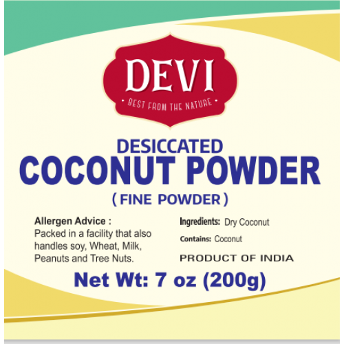 DESICCATED COCONUT POWDER  FINE DEVI BRAND - 200 GMS / 7 OZ