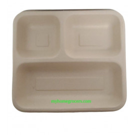 ECO FRIENDLY PAV BHAJI PLATE - CHUK - 3 COMPARTMENT - 5701 - 25 PCS