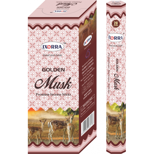 6 PACK  INCENSE / AGAR BATTI - GOLDEN MUSK IXORRA - 6 x 20 STICK TUBES - TOTAL 120 STICKS 6 PACK  INCENSE / AGAR BATTI - GOLDEN MUSK IXORRA - 6 x 20 STICK TUBES - TOTAL 120 STICKS