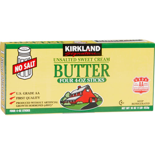 BUTTER UNSALTED SWEET CREAM STICS KIRKLAND - 4 x 4 OZ STICS / 453 GMS