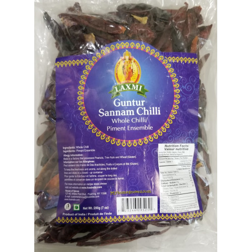 RED CHILLI WHOLE GUNTUR SANNAM  LAXMI - 200 GMS / 7 OZ RED CHILLI WHOLE GUNTUR SANNAM  LAXMI - 200 GMS / 7 OZ