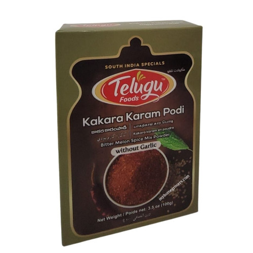`Ready to Eat KARELA / KAKARAKAYA KARAM PODI [ BITTER MELON SPICE MIX POWDER ]  NO GARLIC TELUGU - 100 GMS / 3.5 OZ