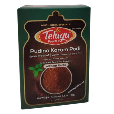 Ready to Eat PUDINA KARAM PODI [ MINT LEAF SPICE MIX POWDER ] NO GARLIC TELUGU - 100 GMS / 3.5 OZ