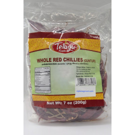 WHOLE RED CHILLI ( WITH STEM ) GUNTUR TELUGU FOODS - 200 GMS / 7 OZ