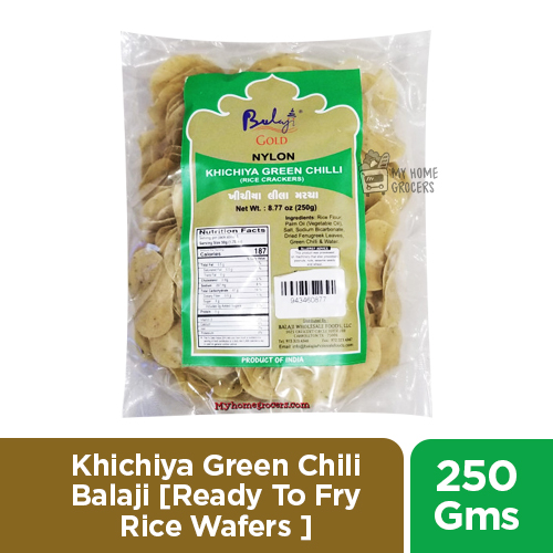 KHICHIYA GREEN CHILI BALAJI [ READY TO FRY RICE WAFERS ] - 250 GMS / 8.77 OZ