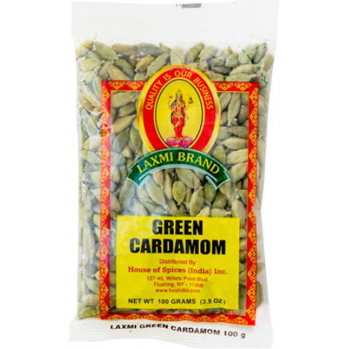 CARDAMOM GREEN   WHOLE PODS / ILAACHEE / ELAKULU  LAXMI - 100 GMS / 3.5 OZ