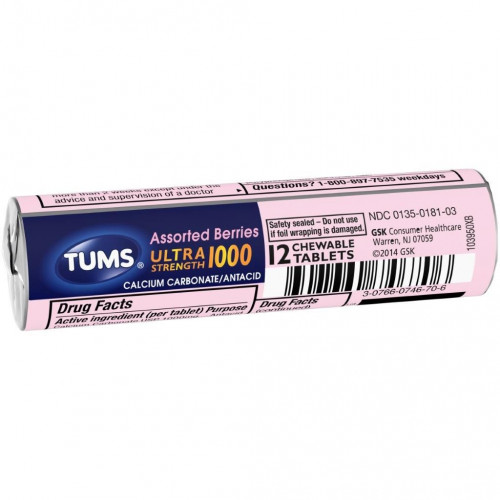 TUMS ANTACID 12 CHEWABLE TABLETS ULTRA STRENGTH 1000 TUMS ANTACID 12 CHEWABLE TABLETS ULTRA STRENGTH 1000